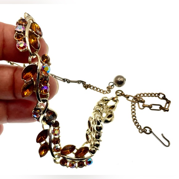Vintage Silver Tone Linked Faceted AB Crystal Cluster Necklace Choker - Picture 5 of 6